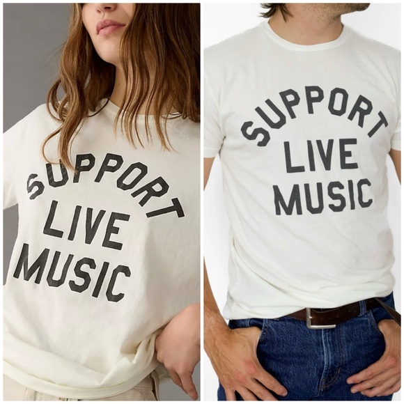 Free People Retro Brand “SUPPORT LIVE MUSIC” T-Shirt Unisex - Picture 1 of 10